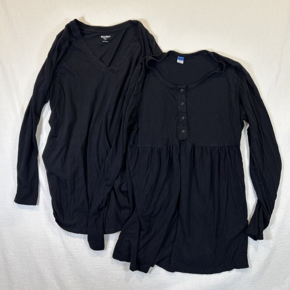 Lot of 2 Old Navy Women Maternity Long Sleeve‎ Shirt Stretch Size Large